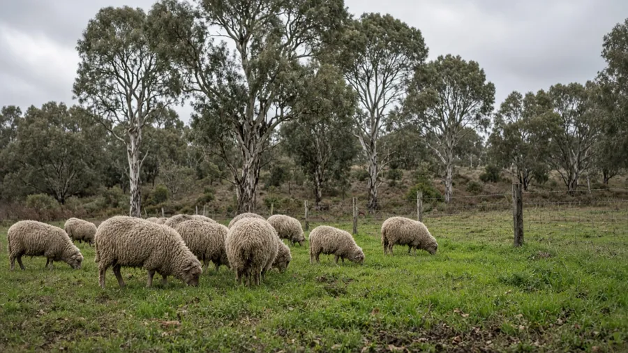 Merino sheep on green winter pasture